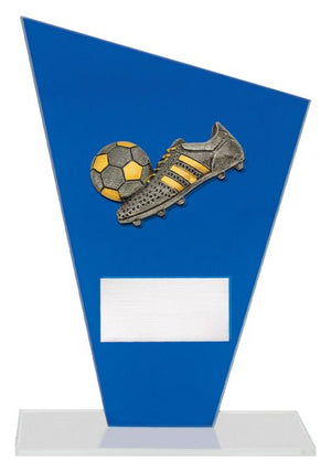 Cobalt Glass Football trophy - eagle rise sports