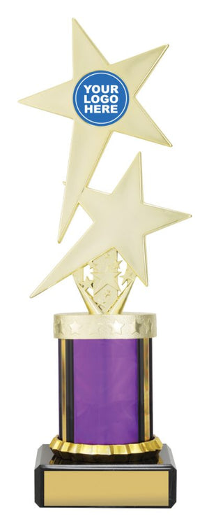 Purple Twin Star with Logo dance trophies - eagle rise sports