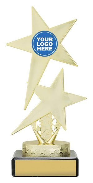 Blue Twin Star with Logo dance trophy - eagle rise sports