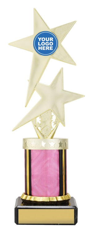 Pink Twin Star with Logo dance trophies - eagle rise sports