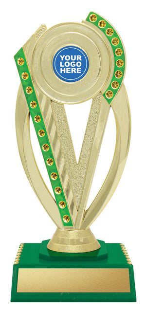 Trojan Holder with Green Trophy - eagle rise sports