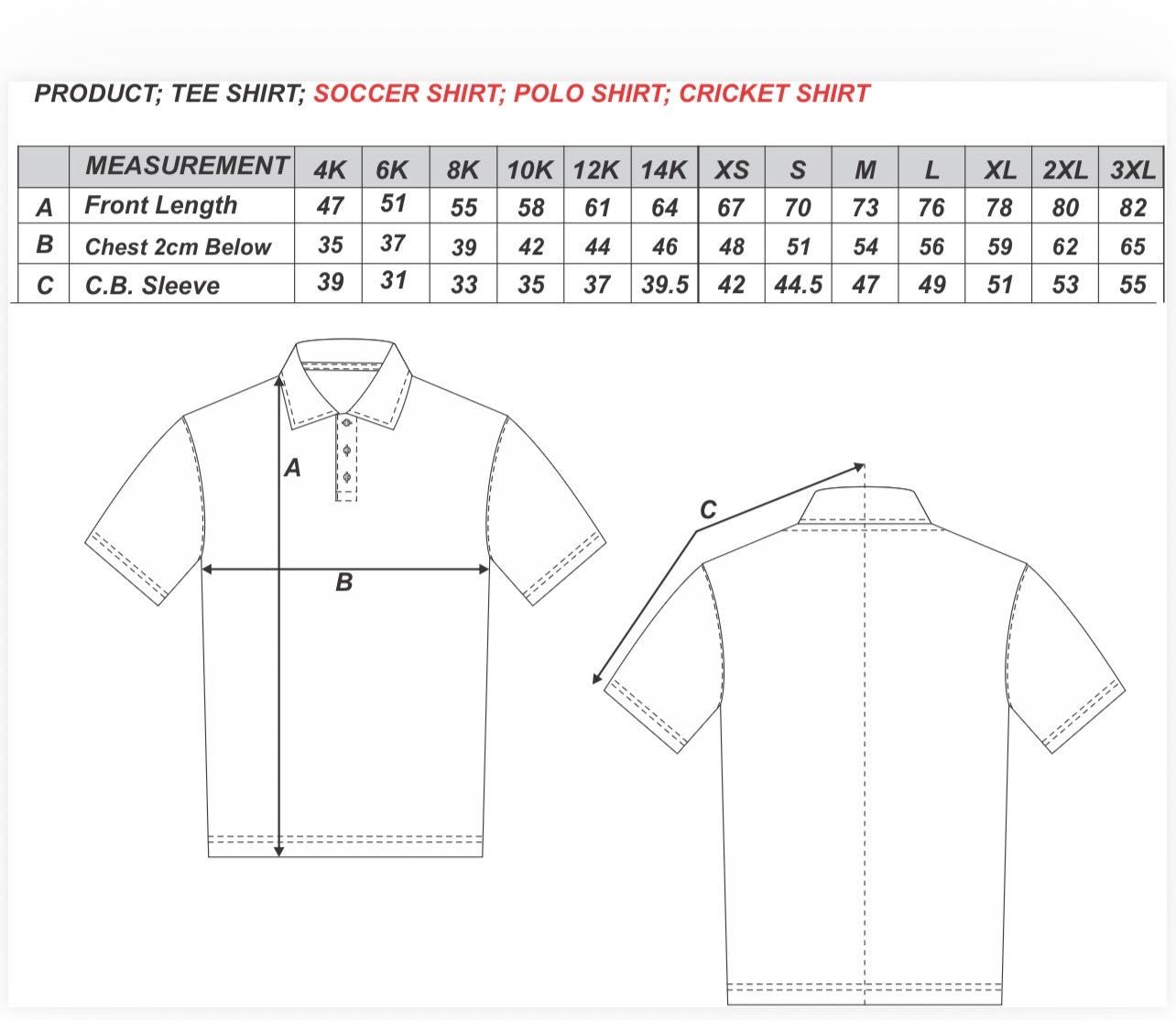 Size chart for Monash Morrow Play Shirt Short Sleeve I JUNIORS