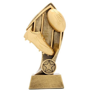 Australian Rules generic trophy featuring a classic football motif on a solid base with an engraved plate.