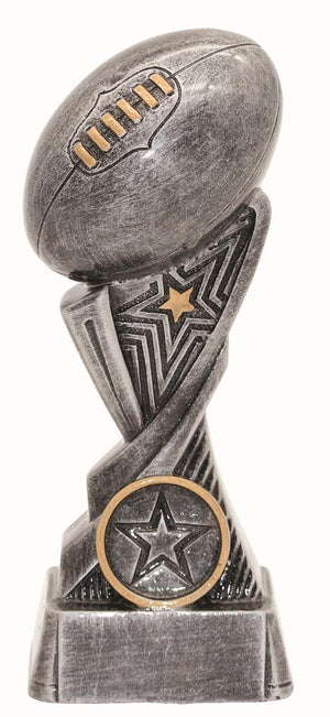 Antique gold Blaze Series Australian Rules Football resin trophy featuring an AFL action figure enclosed by a dynamic flame-inspired outer frame on an engraved base.