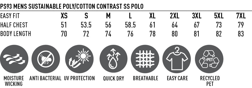 Size chart for Monash Morrow Social Shirt