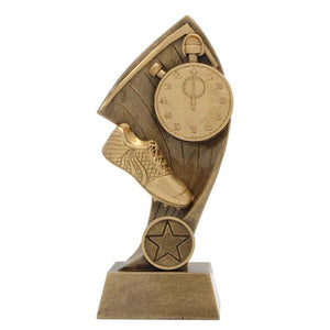 Classic track generic trophy featuring track and field runner graphics, metallic finish, and a customizable 25mm center insert.
