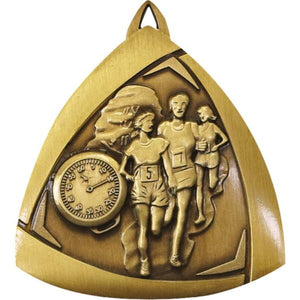 Cross Country Triangle Gold trophy award featuring distance runner graphic mounted on base