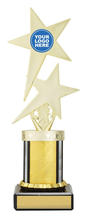 Gold Twin Star with Logo dance trophies - eagle rise sports