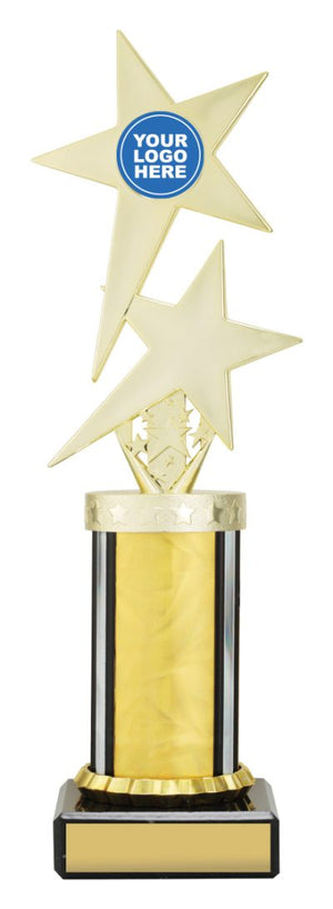 Gold Twin Star with Logo dance trophies - eagle rise sports