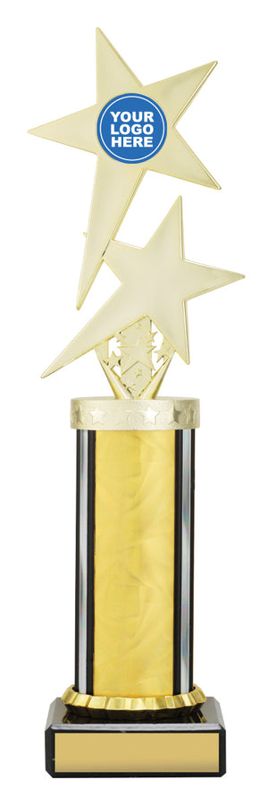 Gold Twin Star with Logo dance trophies - eagle rise sports