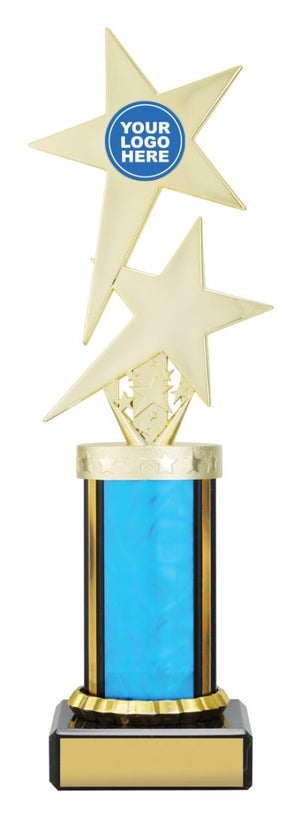 Blue Twin Star with Logo dance trophy - eagle rise sports