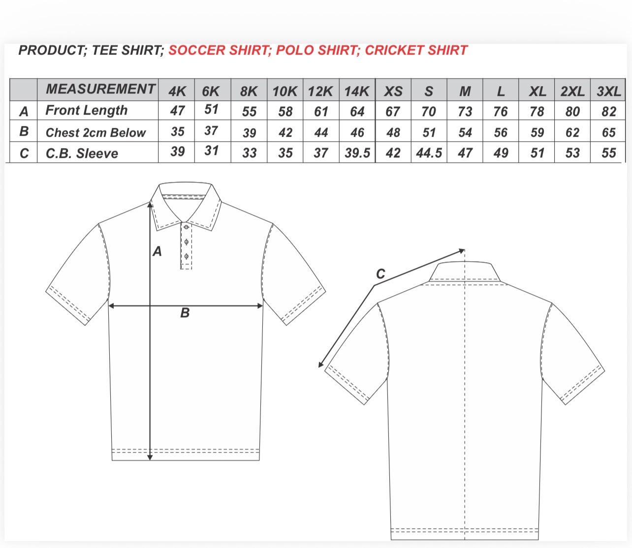 Size chart for Edinburgh Social Shirt SS