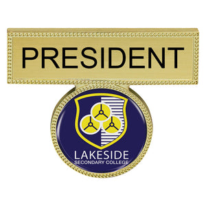 Custom Emblem Name Bar in bright gold and silver finish featuring custom engraved logo and personalized text space