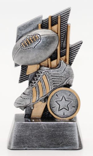 Antique gold Flash Series Australian Rules Football resin trophy featuring an AFL action figure surrounded by a dynamic lightning burst frame on an engraved base.