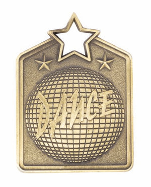 Unique rectangular antique finish Galaxy Series dance medal featuring a star-inspired border and detailed dancer moti