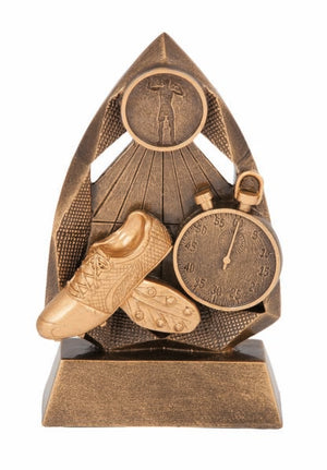 Jewel Series track trophy featuring faceted jewel-cut detailing, metallic accents, and a customizable 25mm center insert.