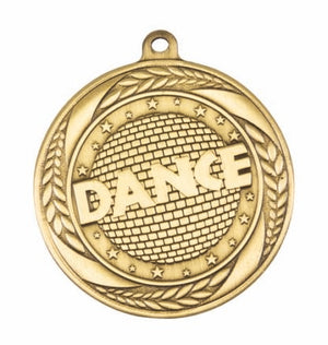 Antique finish Linz Series dance medal featuring detailed performing arts imagery framed by an iconic wreath border