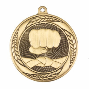 Linz Series martial arts medal in antique gold with dynamic martial artist graphic design