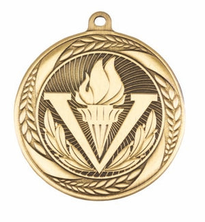 Antique finish Linz Series Victory medal featuring a detailed laurel wreath border around a central victory emblem and top ribbon loop.