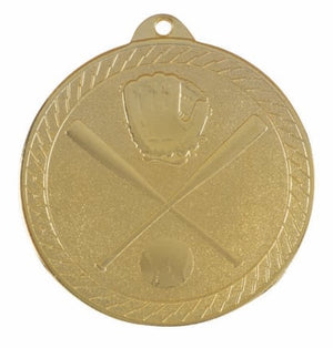 Madison Series baseball and softball award medals shown in gold, silver, and bronze finishes featuring detailed sports equipment artwork.