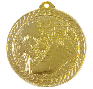 Madison Series Cross Country medal in antique gold featuring detailed distance runner motif