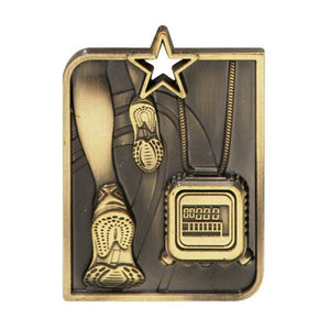 Rectangle Track Gold trophy award featuring a dynamic runner graphic inside a rectangular gold frame