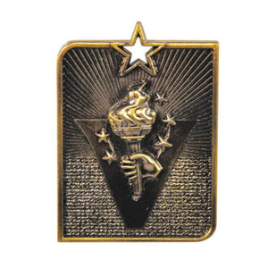 Modern gold rectangular award medal with clean bevel edges and custom engraving area on the front.