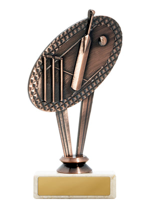 Metal Cricket Theme on Column Trophy - eagle rise sports