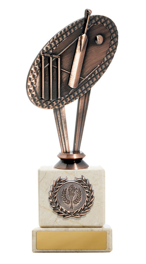 Metal Cricket Theme on Column Trophy - eagle rise sports