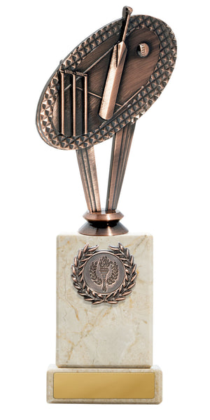 Metal Cricket Theme on Column Trophy - eagle rise sports