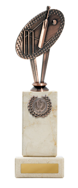 Metal Cricket Theme on Column Trophy - eagle rise sports