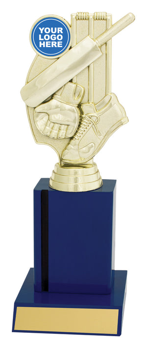 Cricket Gloss Blue Column Trophy - eagle rise sports