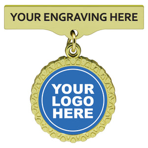 Lexicon Gold title bar badge featuring detailed patterned frame and hanging insert logo holder with custom engraved text