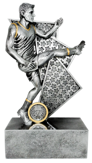 125mm antique silver male Australian Rules Football trophy figure with gold highlights on an engraved base – Triumph Series.