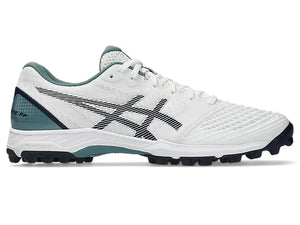 ASICS Field Ultimate FF 2 men field sports shoes in White and Foggy Teal with lightweight upper and AHARPLUS rubber outsole